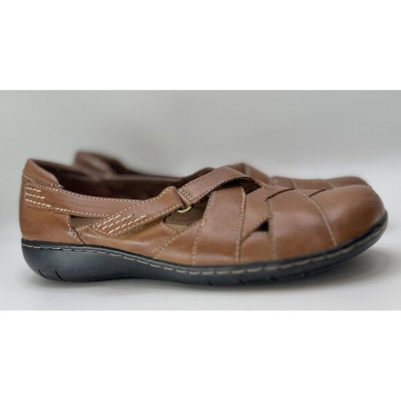 Clarks Bendables Brown Leather Comfort Shoes Womens‎ Size 9M Casual Flats - Picture 1 of 12